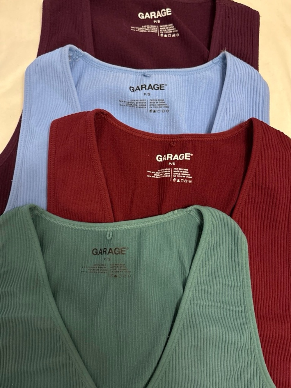 GARAGE V-Neck Ribbed Sweater Tanks — Green, Light Blue, Maroon, Burgundy